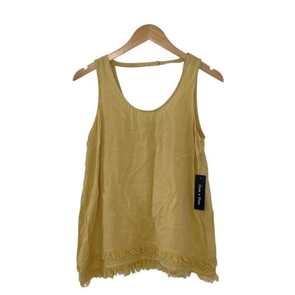 Doe & Rae Womens Crochet Frayed Trim Scoop Neck Rayon Tank Top Mustard Small NWT